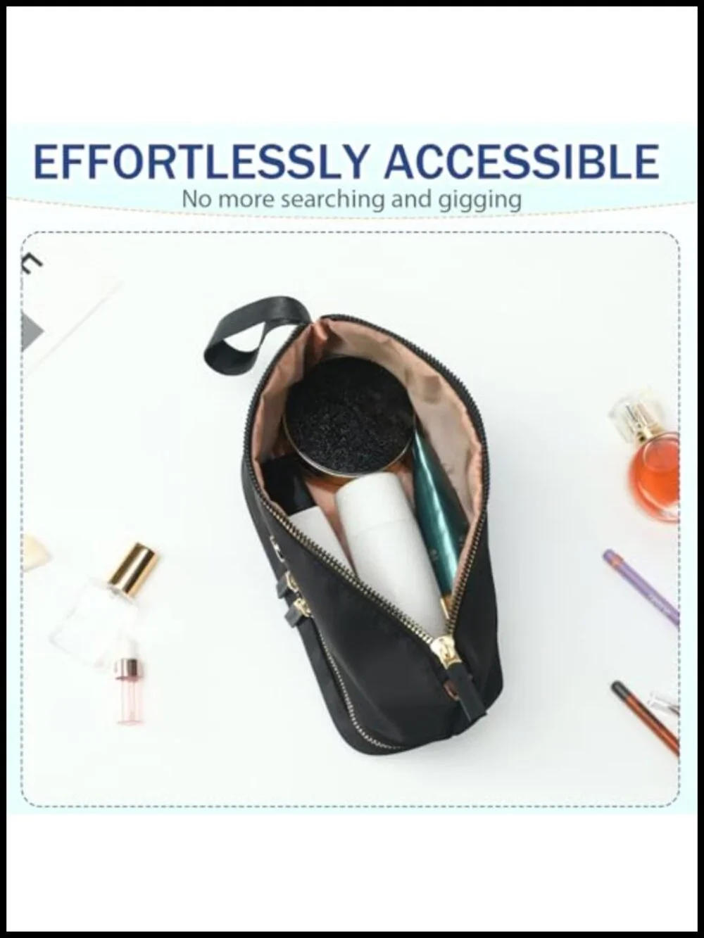 Double Layer Travel Makeup Bag with Brush Organizer, Waterproof Durable Leather